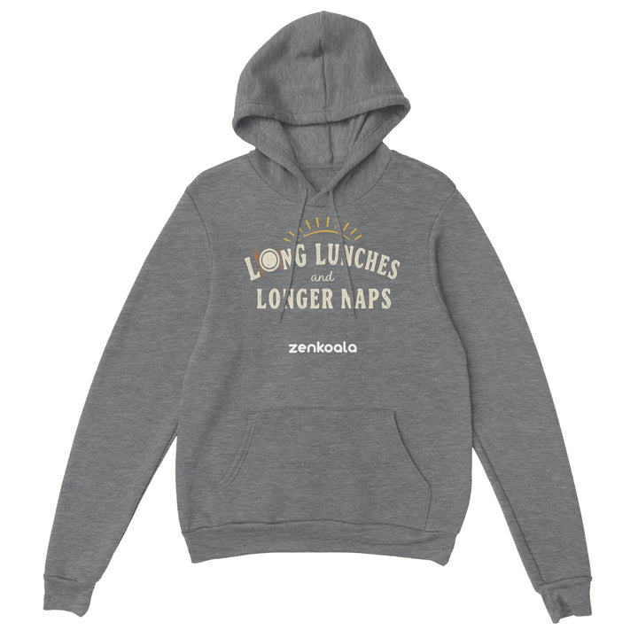 Long Lunches and Longer Naps feel-good hoodie in Sport Grey — Zen Koala Australia