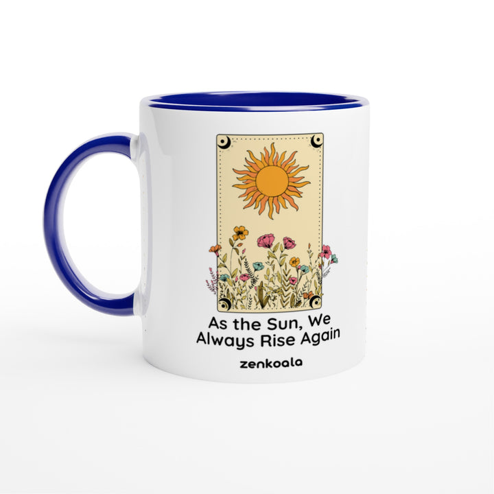 As The Sun mug in blue: white with a blue rim, inside and handle, Zen Koala Australia