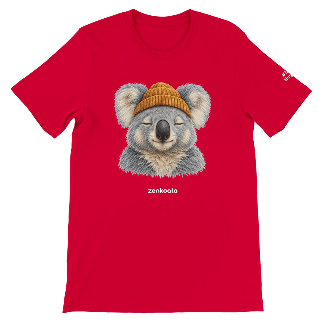 Koala Beanie feel-good tee in red, Zen Koala Australia