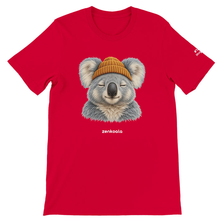 Koala Beanie feel-good tee in red, Zen Koala Australia