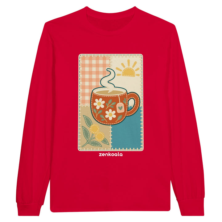 Cuppa Quilt feel-good long sleeve tee in red, Zen Koala Australia