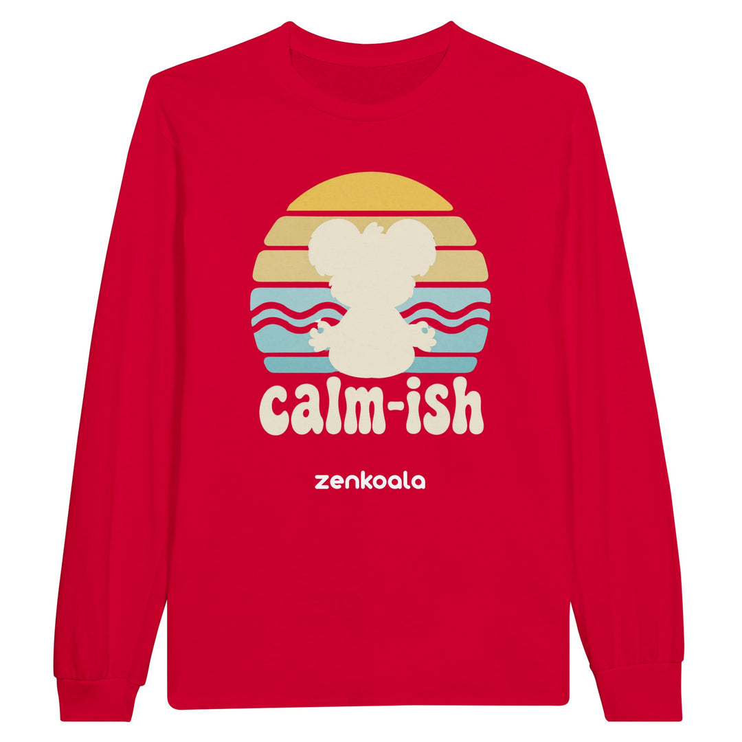Calm-ish Retro Sunset Koala long sleeve tee in red — Zen Koala Australia