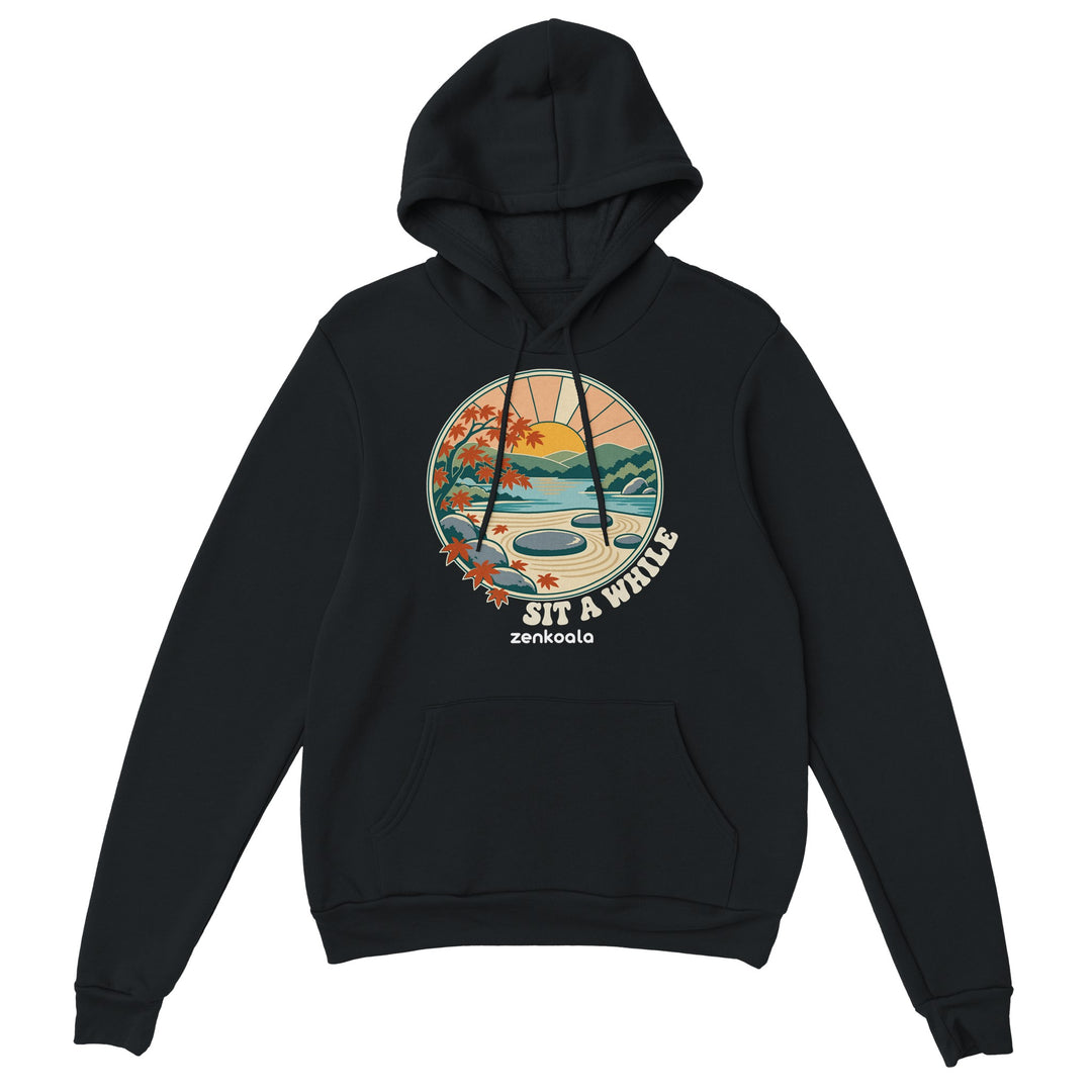 Zen Garden Sit a While feel-good hoodie in black, Zen Koala Australia