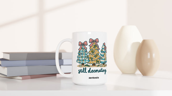Still Decorating 15oz mug beside books and vases, Zen Koala Australia