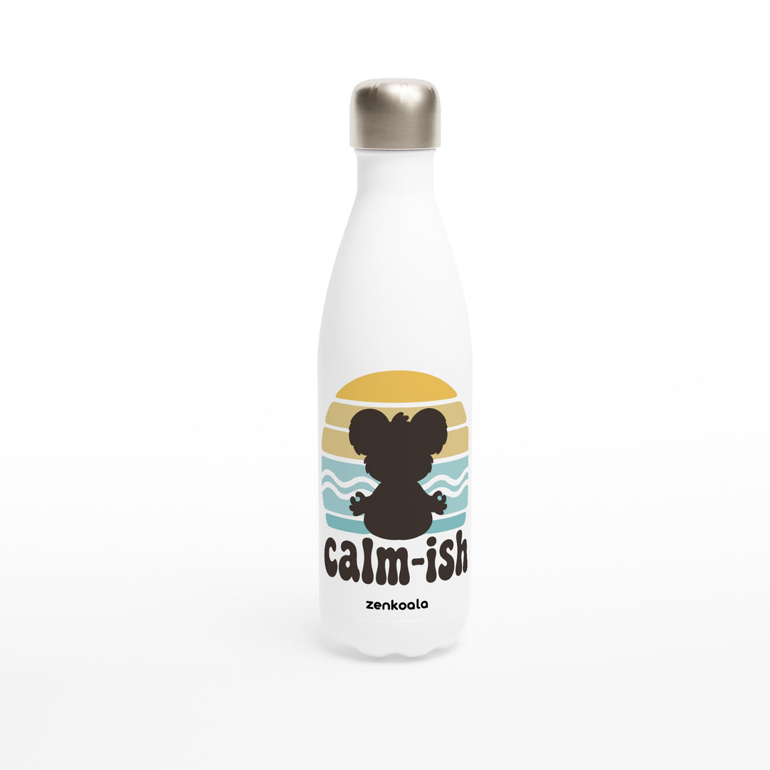 Calm-ish Retro Sunset Koala feel-good water bottle: a meditating koala silhouette and a retro sunset, Zen Koala Australia
