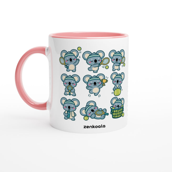 Tennis Koalas mug in pink: white with a pink rim, inside and handle, Zen Koala Australia