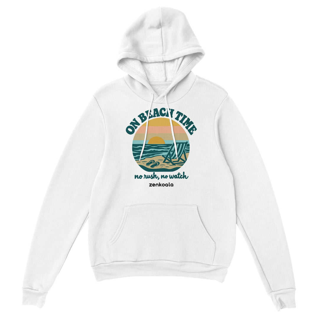On Beach Time feel-good hoodie in white, Zen Koala Australia