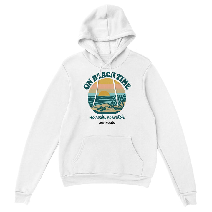 On Beach Time feel-good hoodie in white, Zen Koala Australia