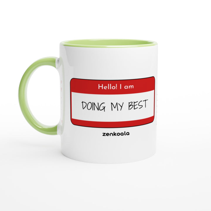 Doing My Best mug in green: white with a green rim, inside and handle, Zen Koala Australia