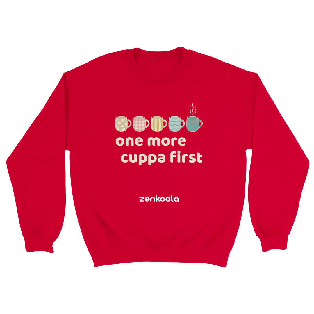 One More Cuppa First feel-good sweatshirt in red — Zen Koala Australia