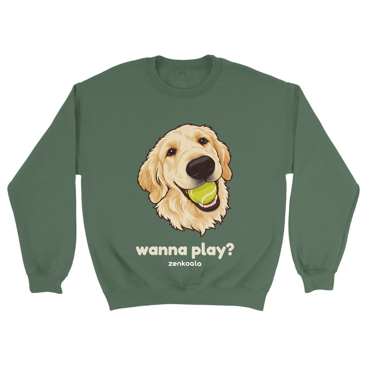 Wanna Play? feel-good sweatshirt in military green, Zen Koala Australia
