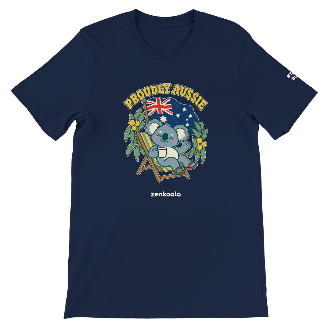Proudly Aussie feel-good tee in navy, Zen Koala Australia