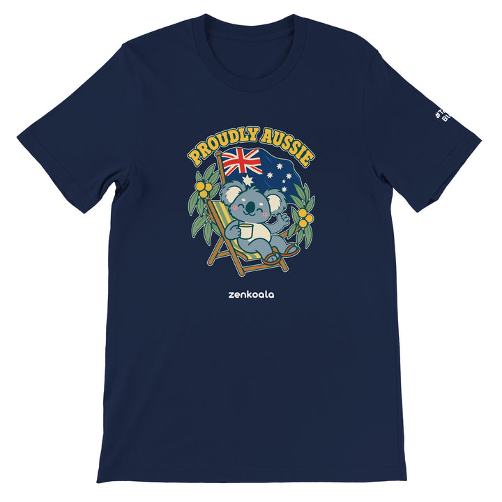 Proudly Aussie feel-good tee in navy, Zen Koala Australia