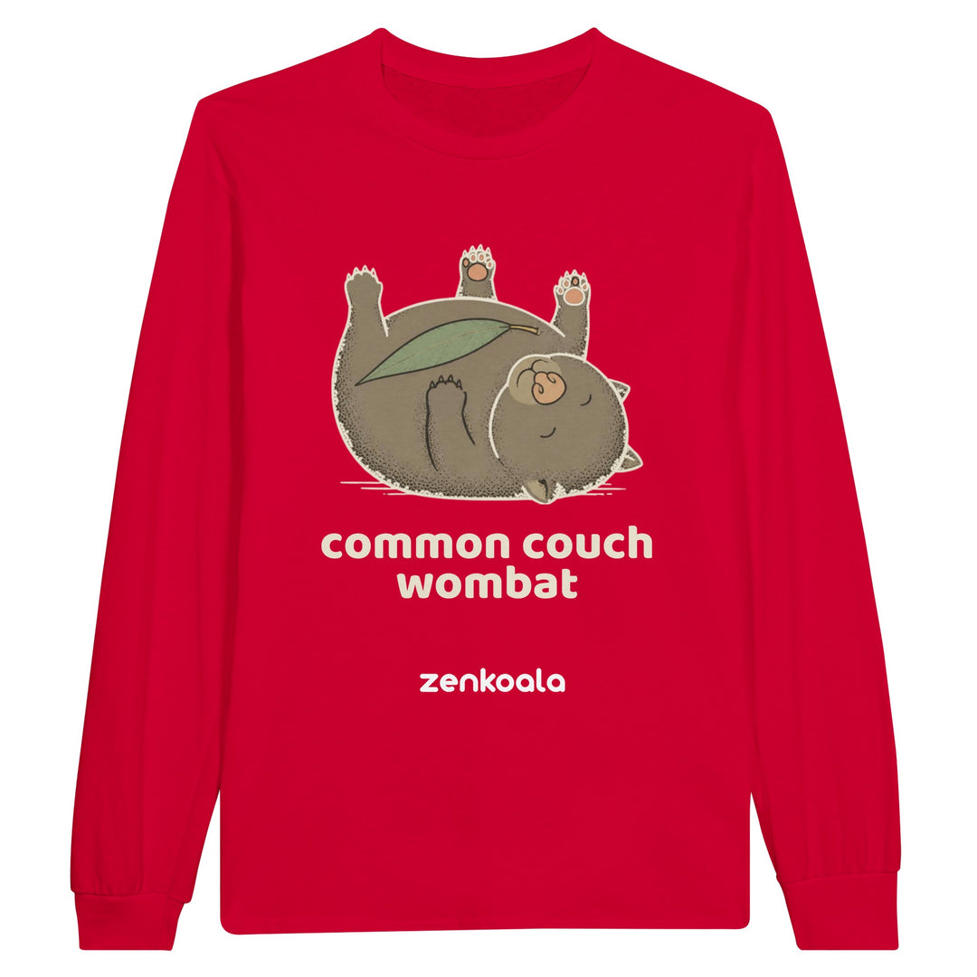 Common Couch Wombat long sleeve tee in red — Zen Koala Australia