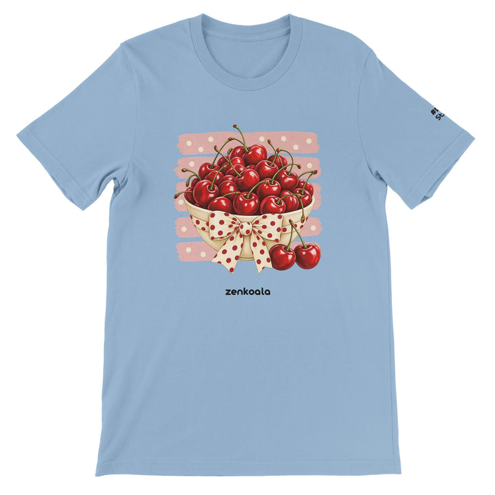 Cherries feel-good tee in light blue, Zen Koala Australia