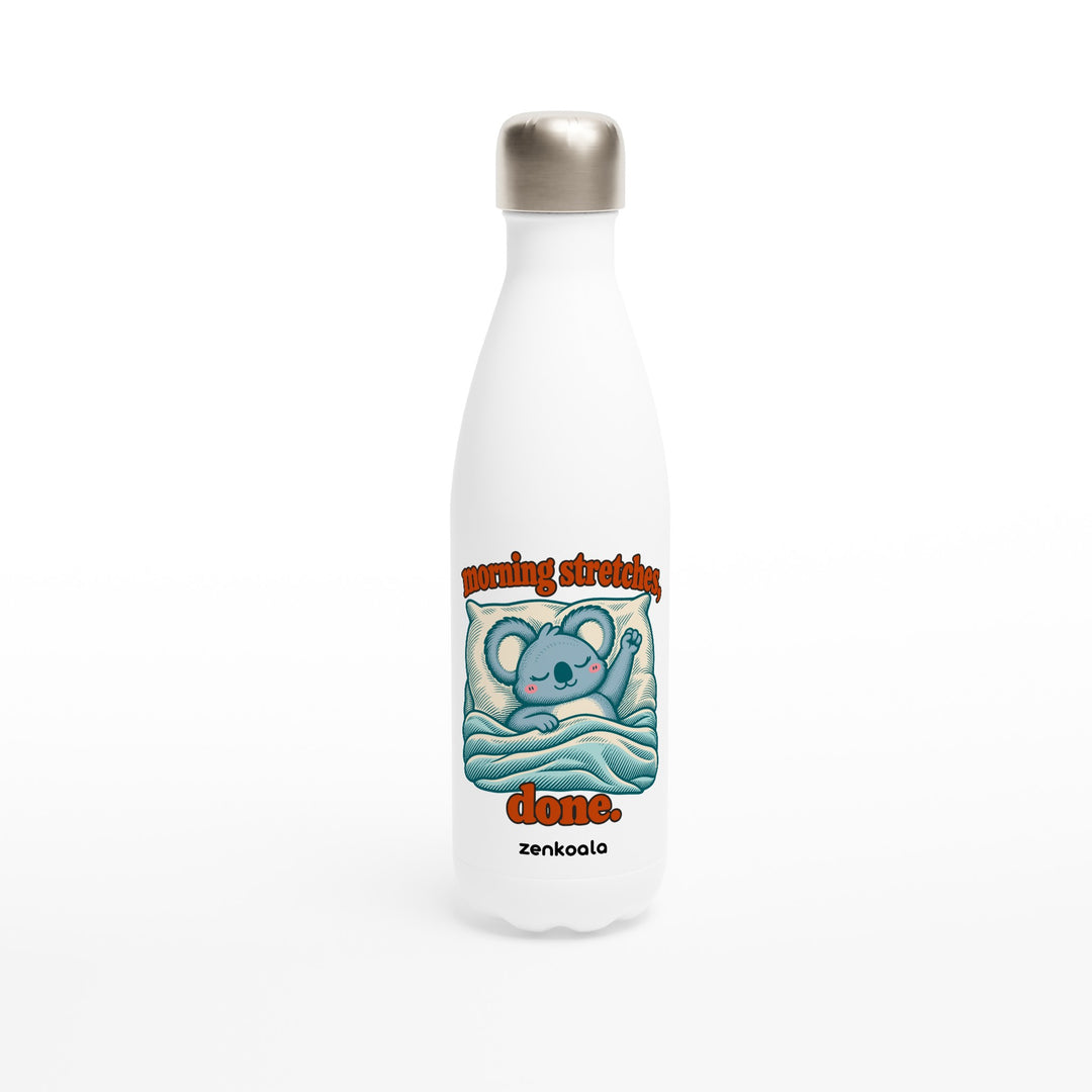 Morning Stretches Done feel-good water bottle: a koala in bed giving one big stretch, Zen Koala Australia