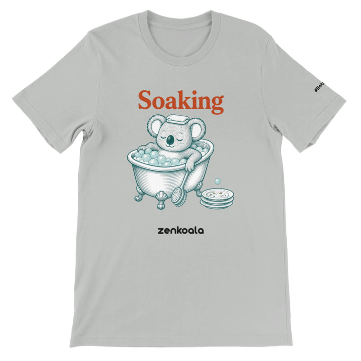 Soaking Koala Bath feel-good tee in silver — Zen Koala Australia