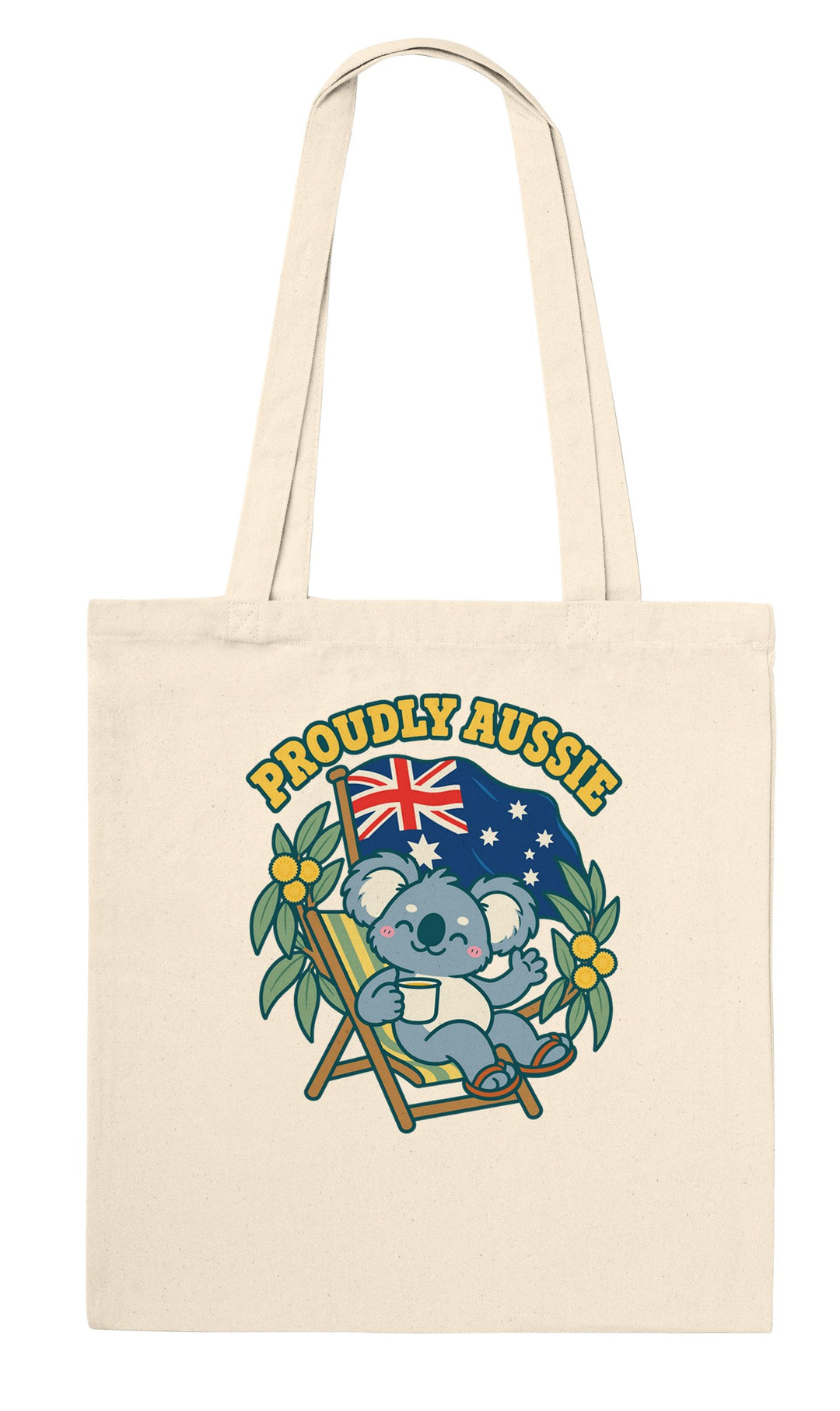 Proudly Aussie feel-good tote bag in natural, Zen Koala Australia