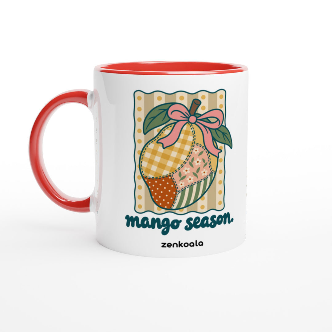 Mango Season mug in red: white with a red rim, inside and handle, Zen Koala Australia