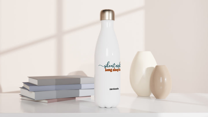 Silent Night Long Sleep-In water bottle beside books and vases, Zen Koala Australia