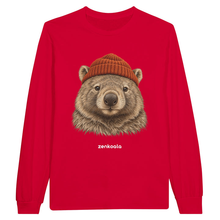 Wombat Beanie feel-good long sleeve tee in red, Zen Koala Australia