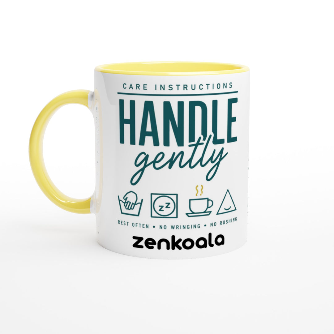 Handle Gently Care Instructions feel-good mug, yellow inside — Zen Koala Australia