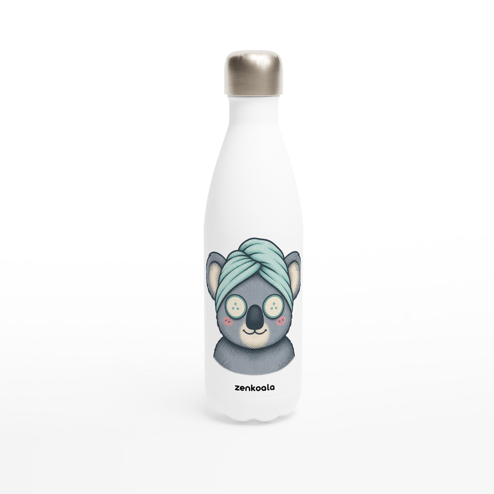 Koala Spa Day feel-good water bottle: a koala in a towel turban with cucumber eyes, Zen Koala Australia