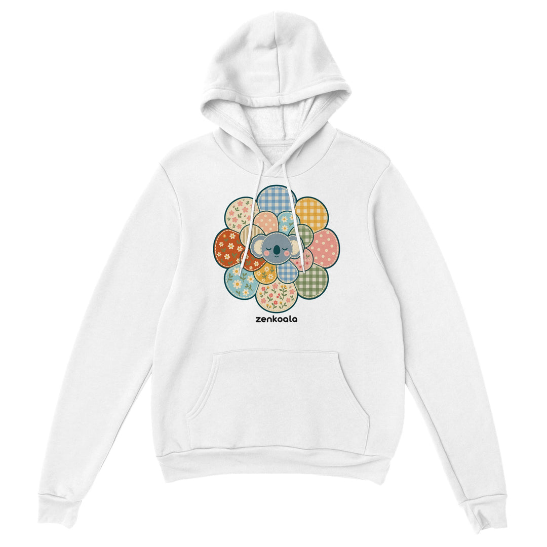 Zen Mandala Flower feel-good hoodie in white, Zen Koala Australia