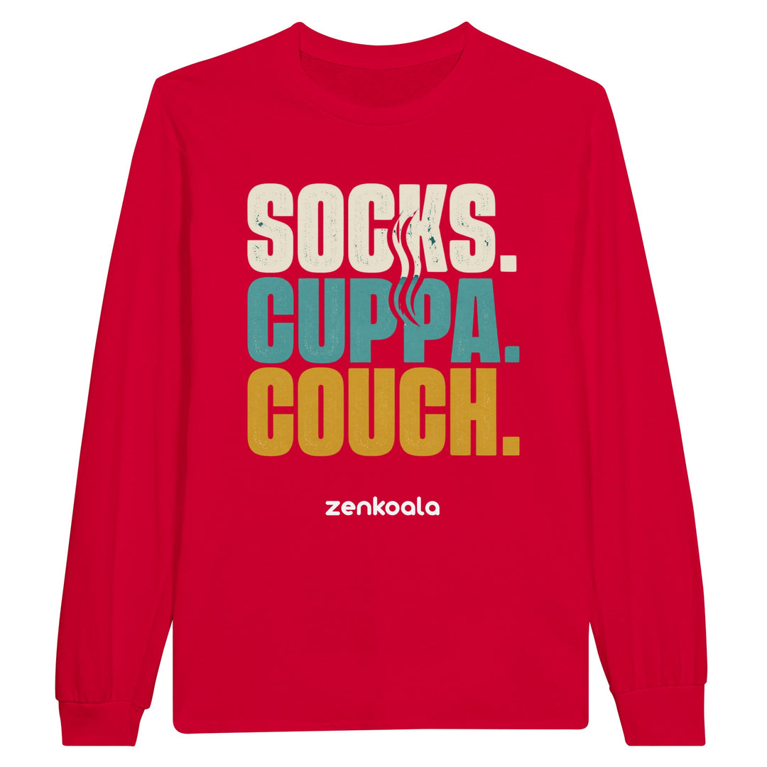 Socks Cuppa Couch long sleeve tee in red — Zen Koala Australia