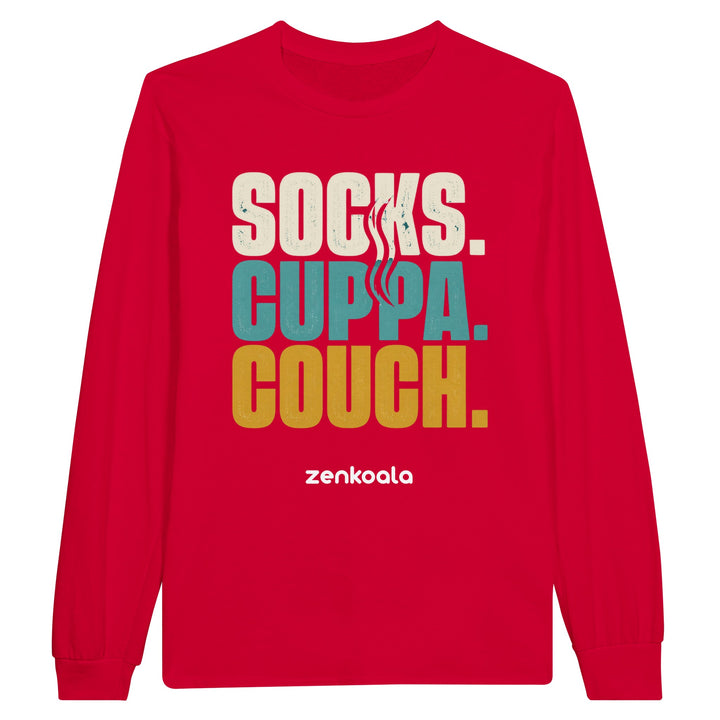 Socks Cuppa Couch long sleeve tee in red — Zen Koala Australia