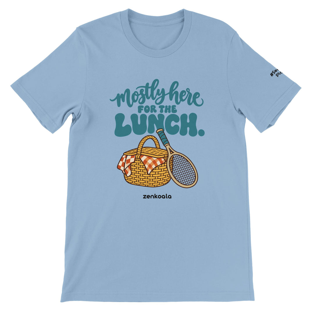 Mostly Here for the Lunch feel-good tee in light blue, Zen Koala Australia