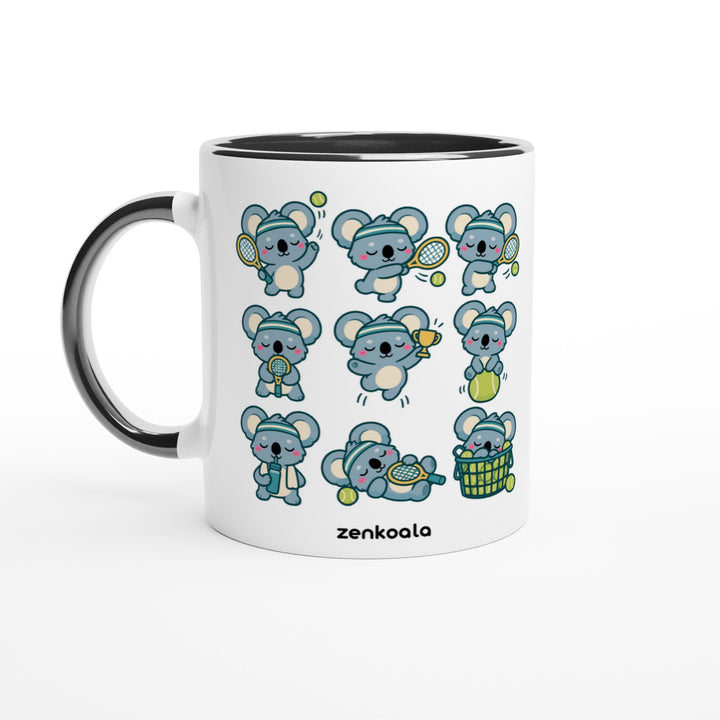 Tennis Koalas mug in black: white with a black rim, inside and handle, Zen Koala Australia