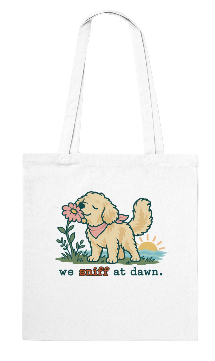 Back of the We Sniff at Dawn tote bag: zenkoala.com.au, Zen Koala Australia