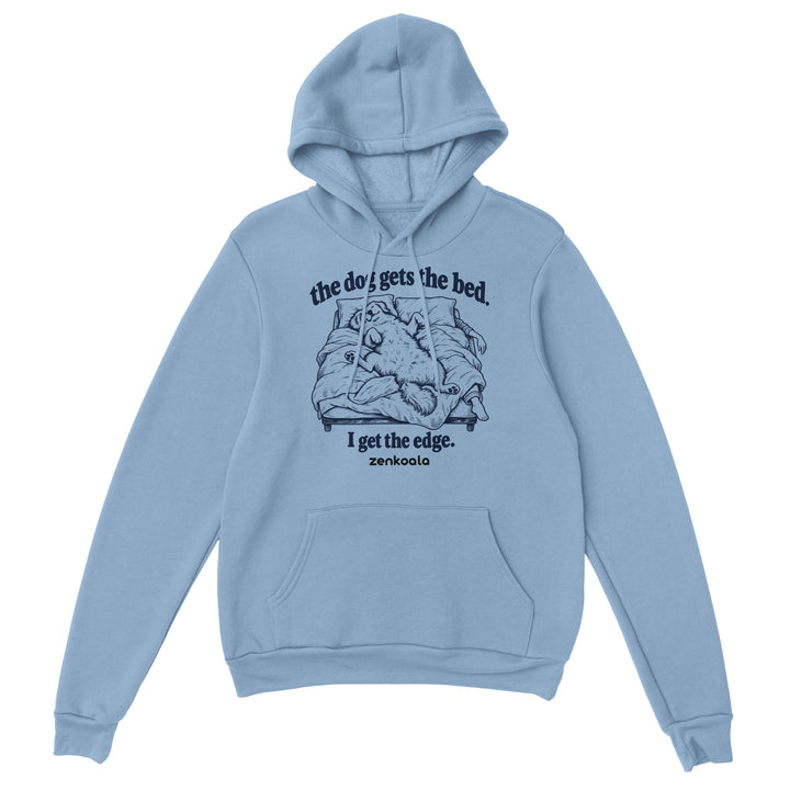 The Dog Gets the Bed feel-good hoodie in light blue, Zen Koala Australia