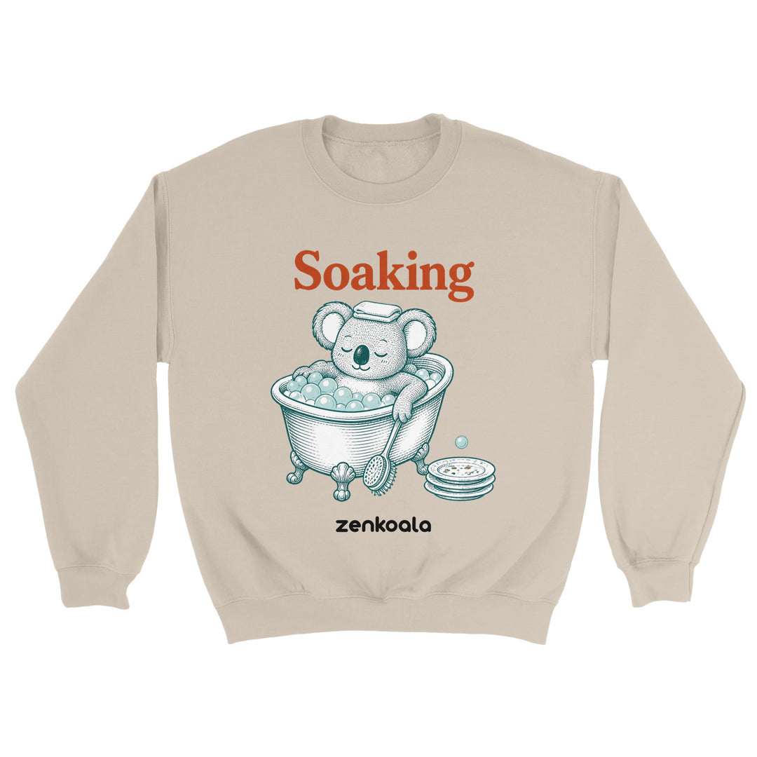 Soaking Koala Bath feel-good sweatshirt in sand — Zen Koala Australia