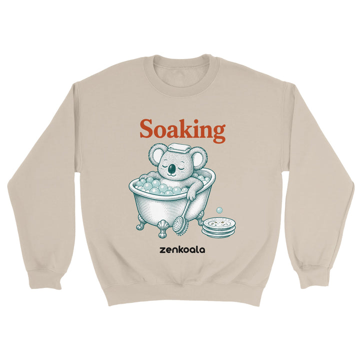 Soaking Koala Bath feel-good sweatshirt in sand — Zen Koala Australia