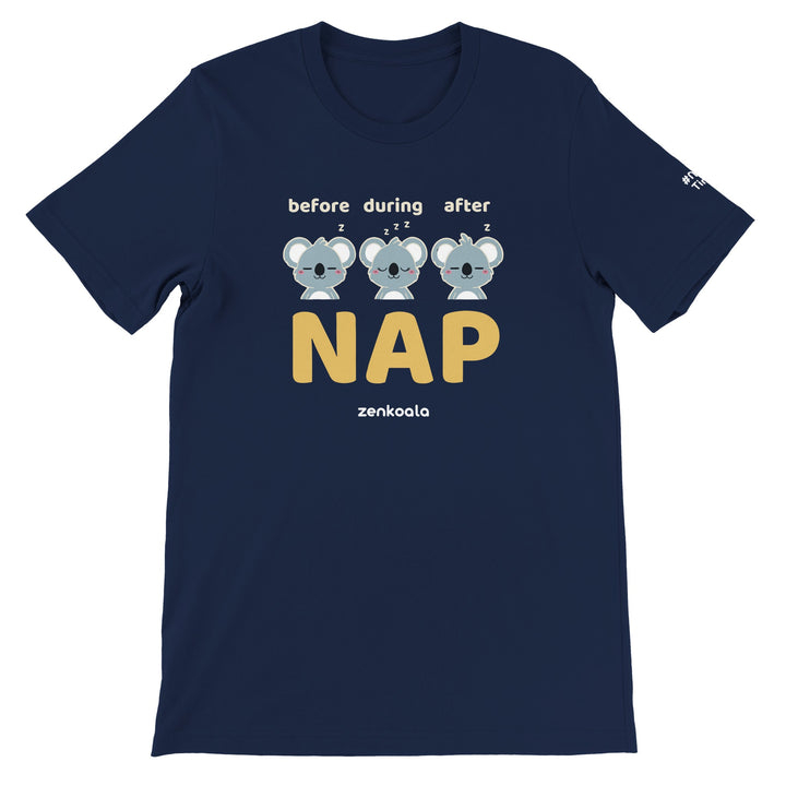 Before Nap Nap After Nap Koala feel-good tee in navy, Zen Koala Australia