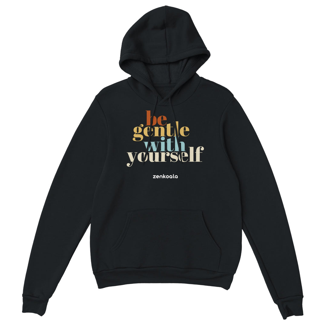 Be Gentle feel-good hoodie in black, Zen Koala Australia