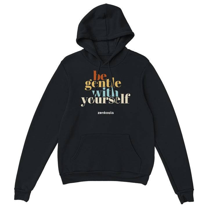 Be Gentle feel-good hoodie in black, Zen Koala Australia