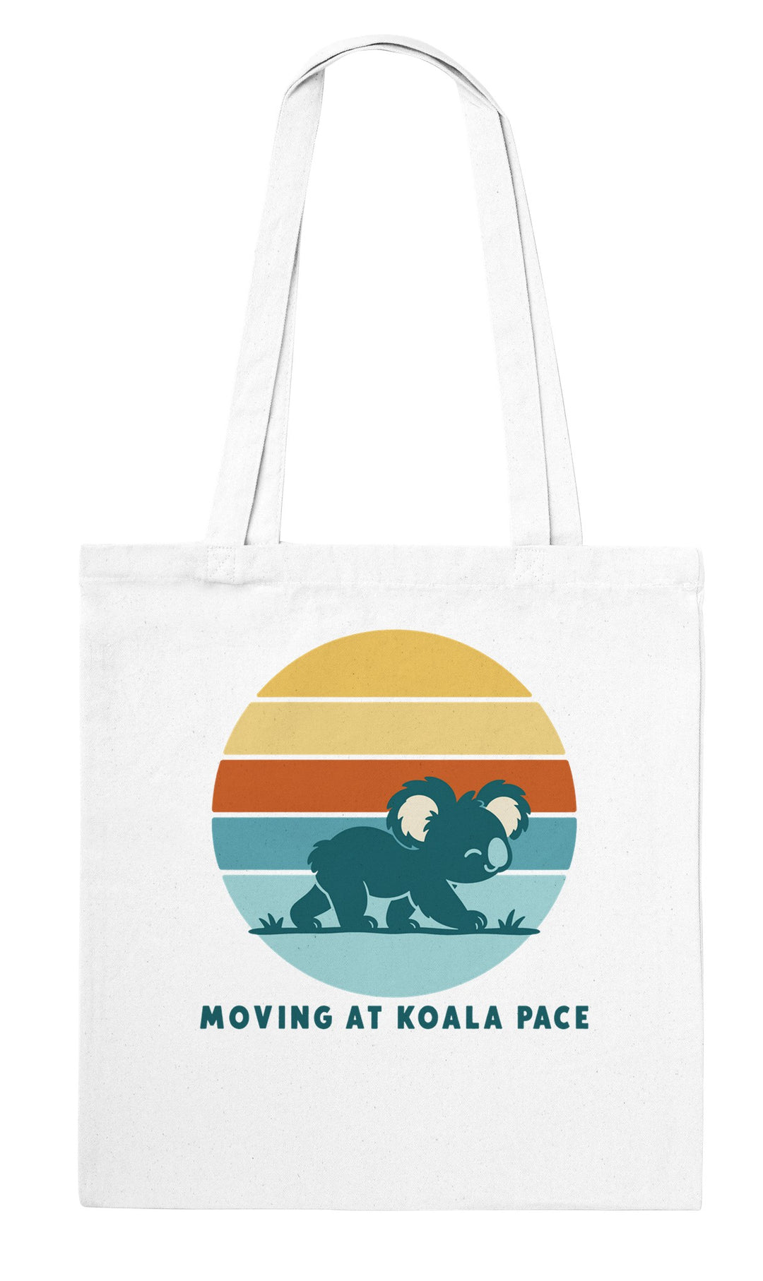Moving at Koala Pace feel-good tote bag in white, Zen Koala Australia