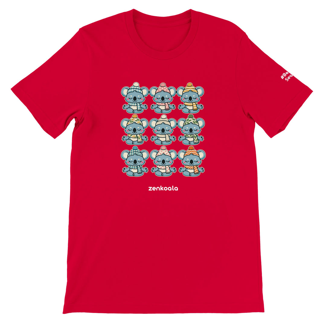 Koala Beanie Club feel-good tee in red, Zen Koala Australia