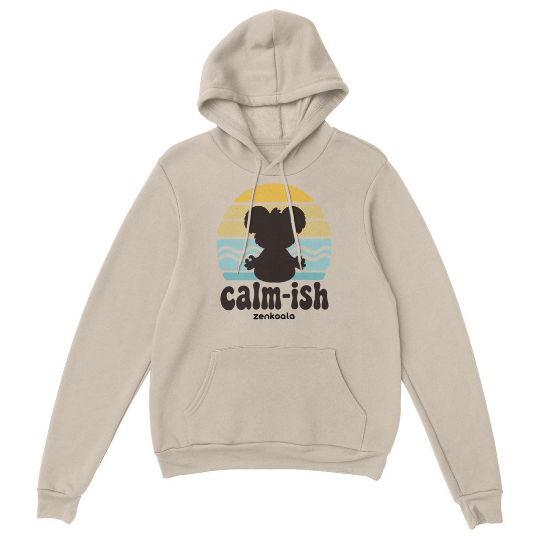 Calm-ish Retro Sunset Koala feel-good hoodie in sand, Zen Koala Australia