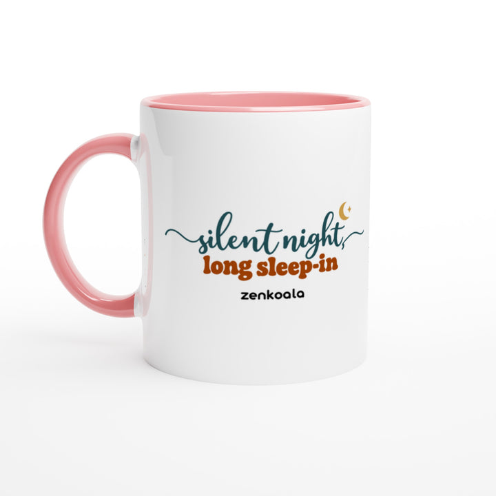 Silent Night Long Sleep-In mug in pink: white with a pink rim, inside and handle, Zen Koala Australia