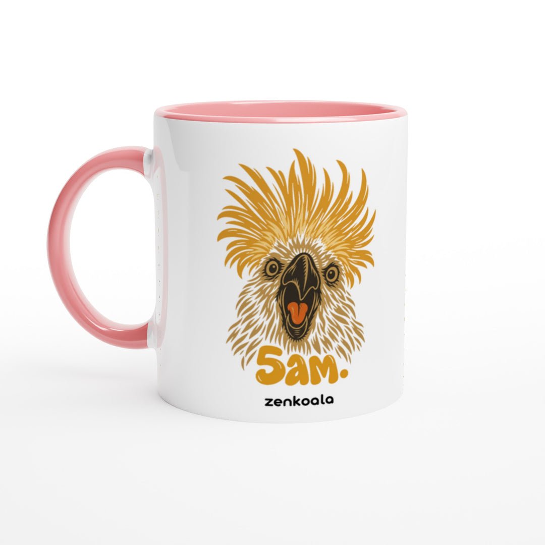 5am mug in pink: white with a pink rim, inside and handle, Zen Koala Australia