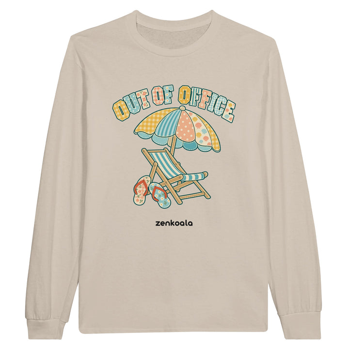 Out of Office Beach feel-good long sleeve tee in sand, Zen Koala Australia