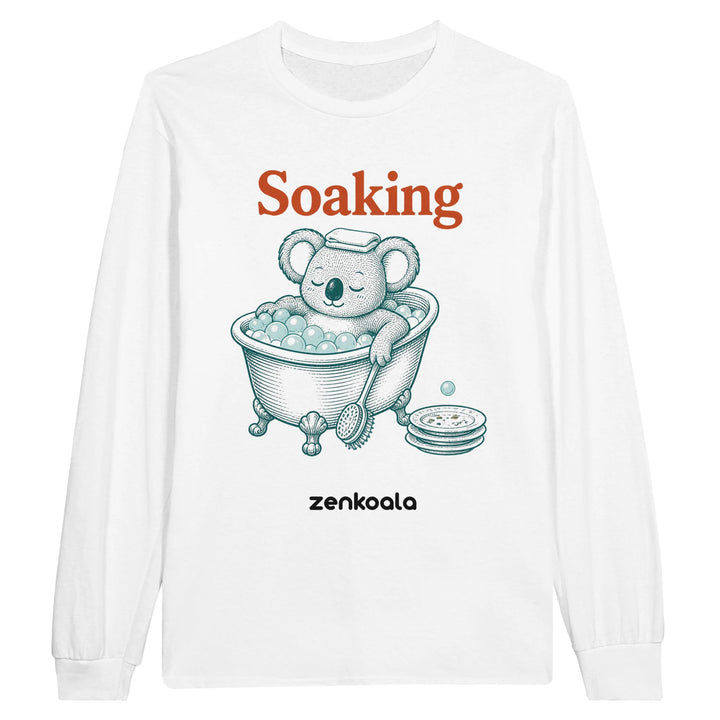 Soaking Koala Bath long sleeve tee in white — Zen Koala Australia