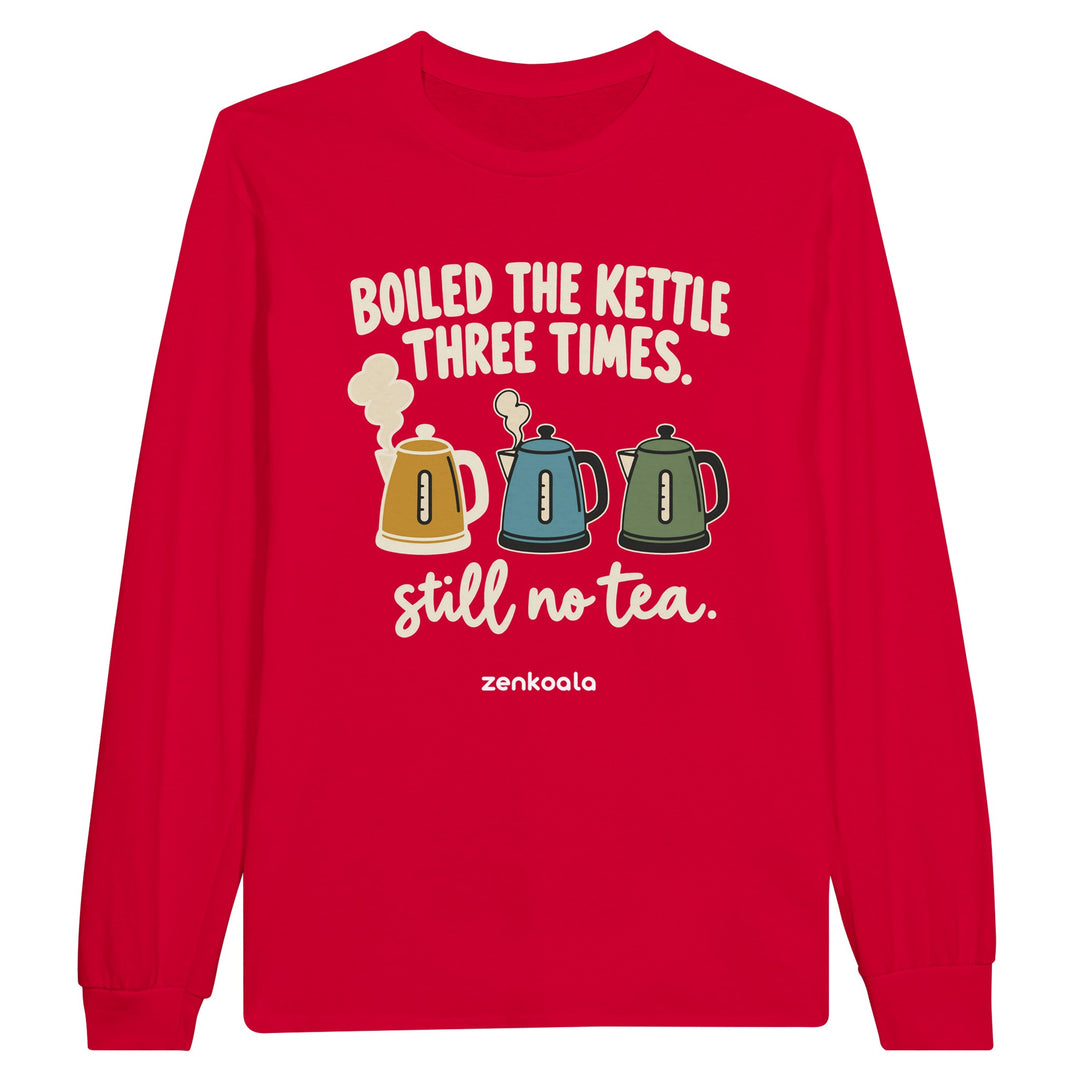 Boiled the Kettle Three Times feel-good long sleeve tee in red, Zen Koala Australia