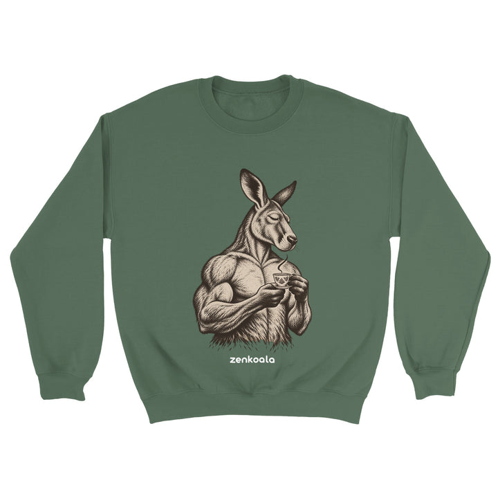 Buff Roo Teacup feel-good sweatshirt in military green, Zen Koala Australia