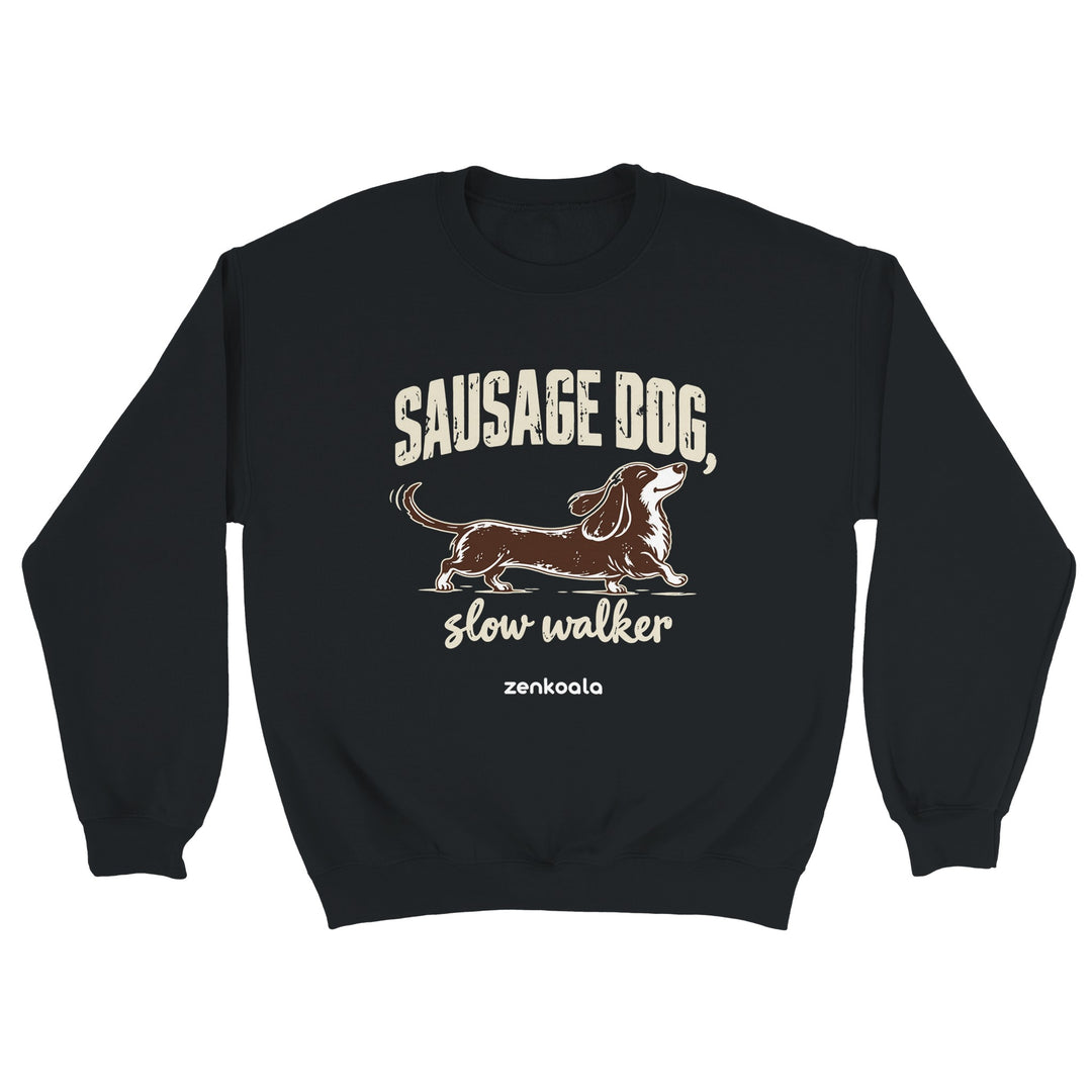 Sausage Dog Slow Walker feel-good sweatshirt in black, Zen Koala Australia