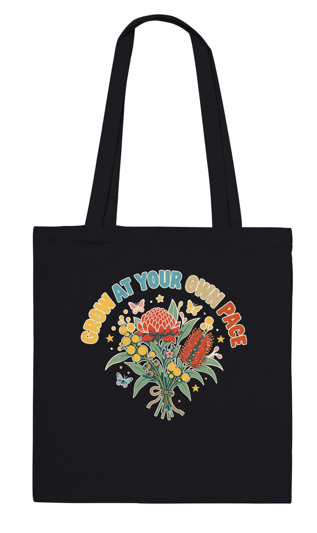 Grow at Your Own Pace feel-good tote bag in black, Zen Koala Australia